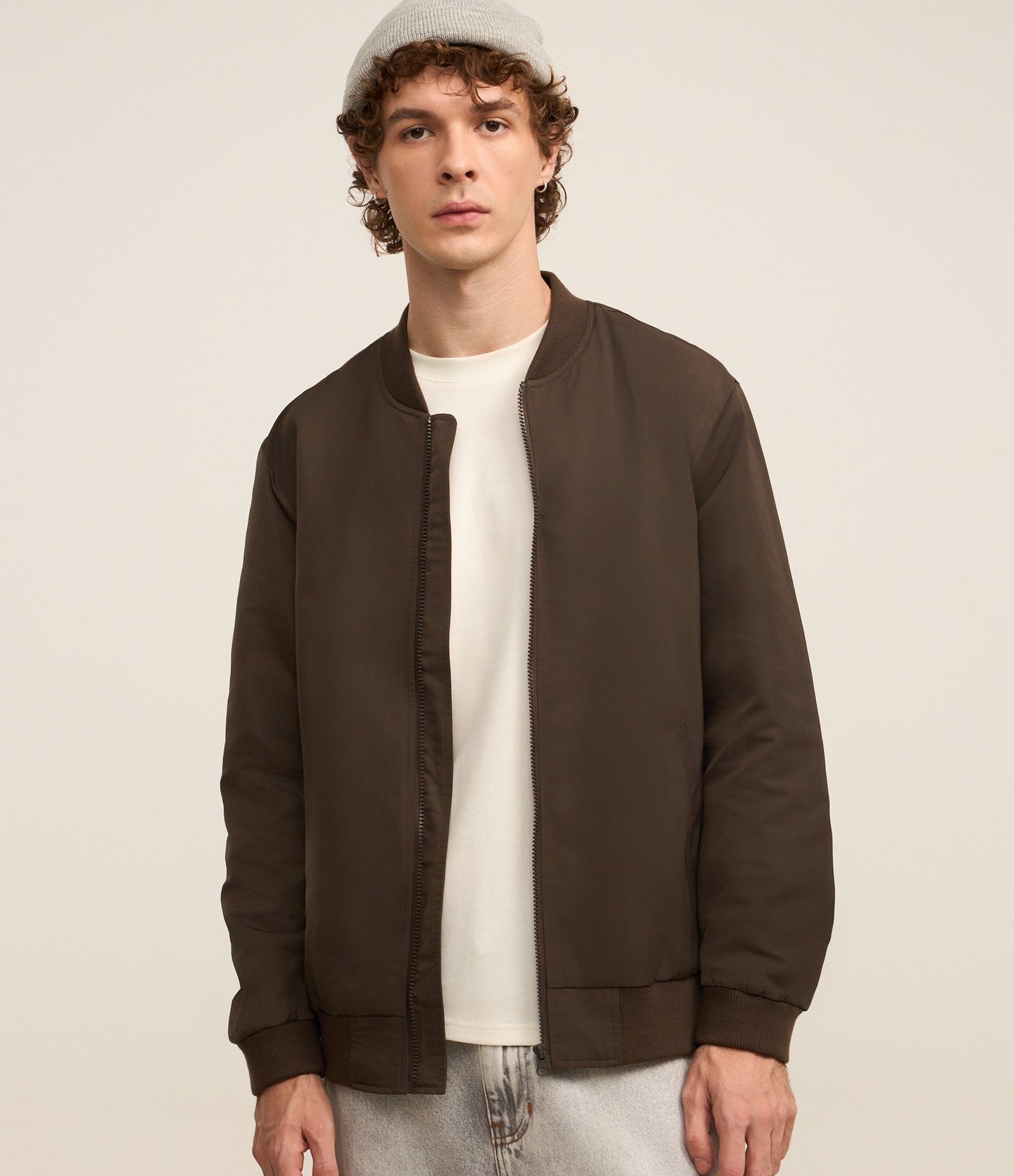 Giacca bomber marrone con cerniera