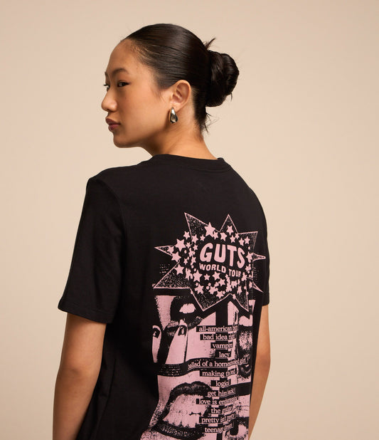 Camiseta Longa de Algodão Preta com Estampa Gráfica Olivia Rodrigo