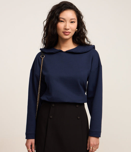 Navy Blue Sweatshirt with Sailor Collar