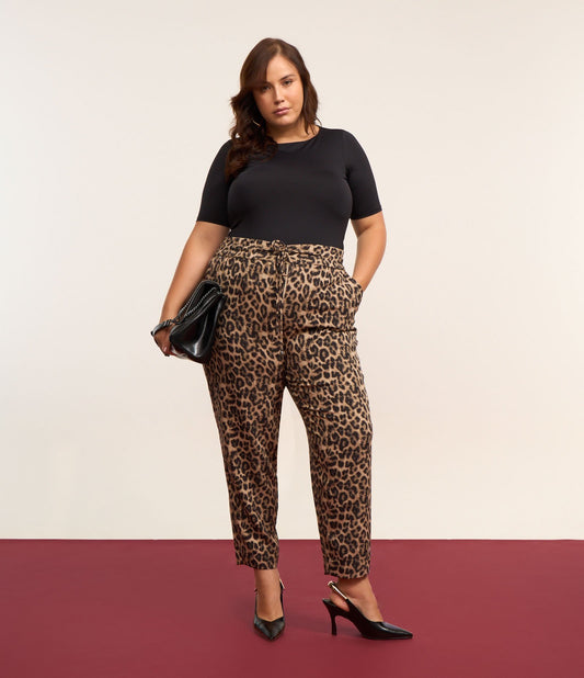 Calça de pijama de crepe com estampa animal - Marrom, Curve e Plus Size