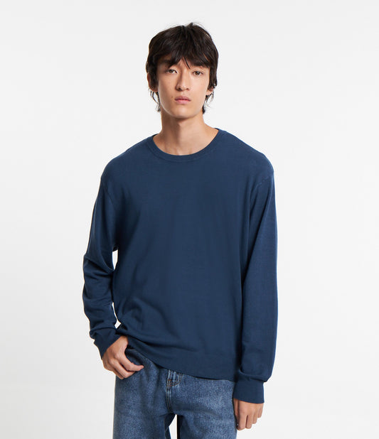 Maglione a maglia comfort con scollo rotondo in blu