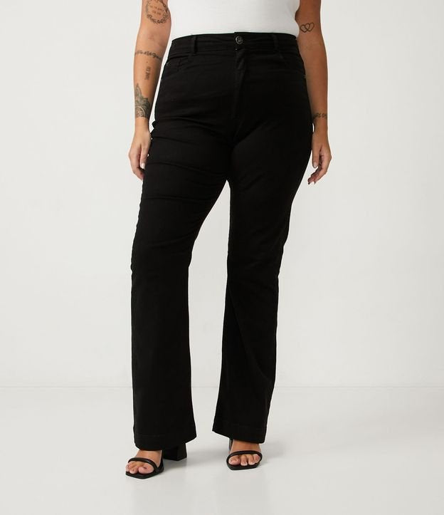 Pantalones acampanados negros en sarga curva y tallas grandes