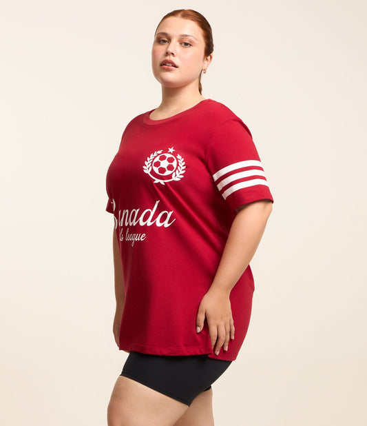 Maglietta sportiva rossa oversize per la Lega Femminile - Curve e taglie forti