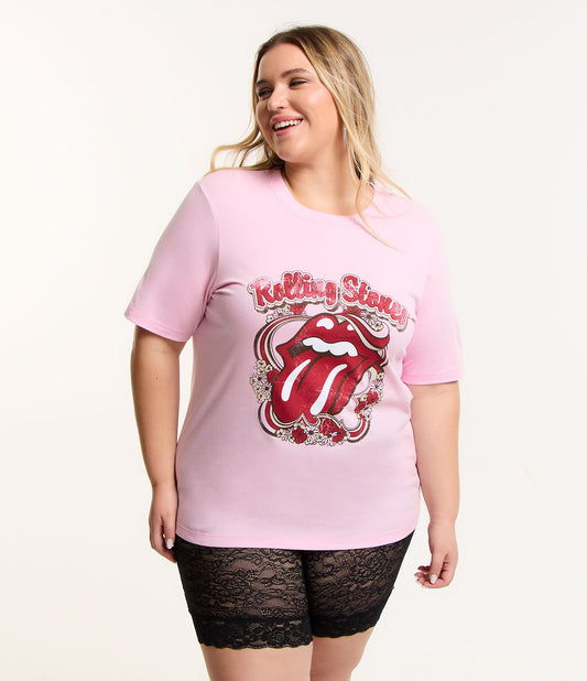 Camiseta Rolling Stone Graphic Cotton, Curve e Plus Size, rosa