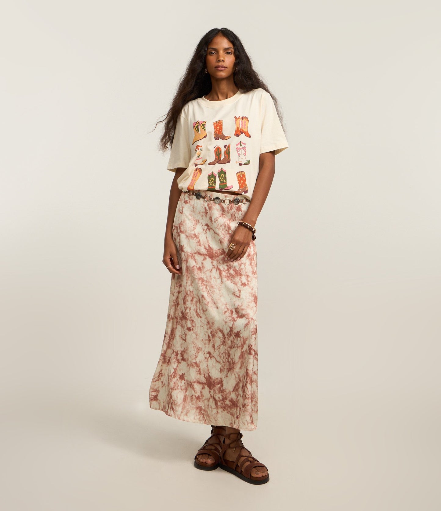 New Satin Midi Skirt with Pink Spotted Print