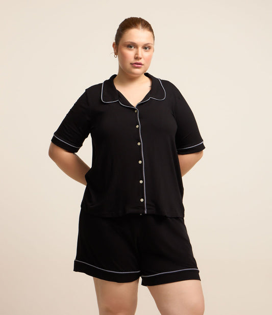 Pigiama corto in viscosa all'americana in nero - Curve e taglie forti