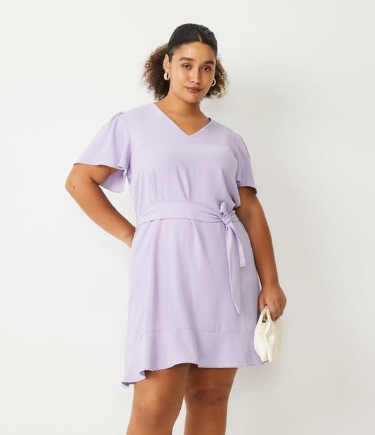 Vestito corto in crepe con cintura, Curve e taglie forti, lilla