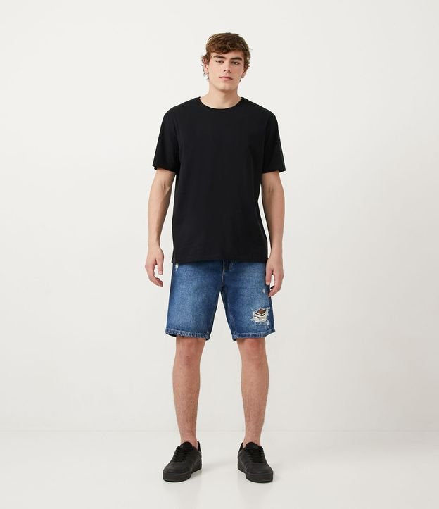 Pantaloncini slim fit in denim blu invecchiato