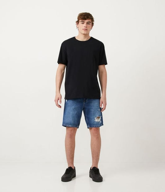 Pantaloncini slim fit in denim blu invecchiato