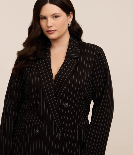 Blazer gessato sartoriale in nero - Curve e taglie forti