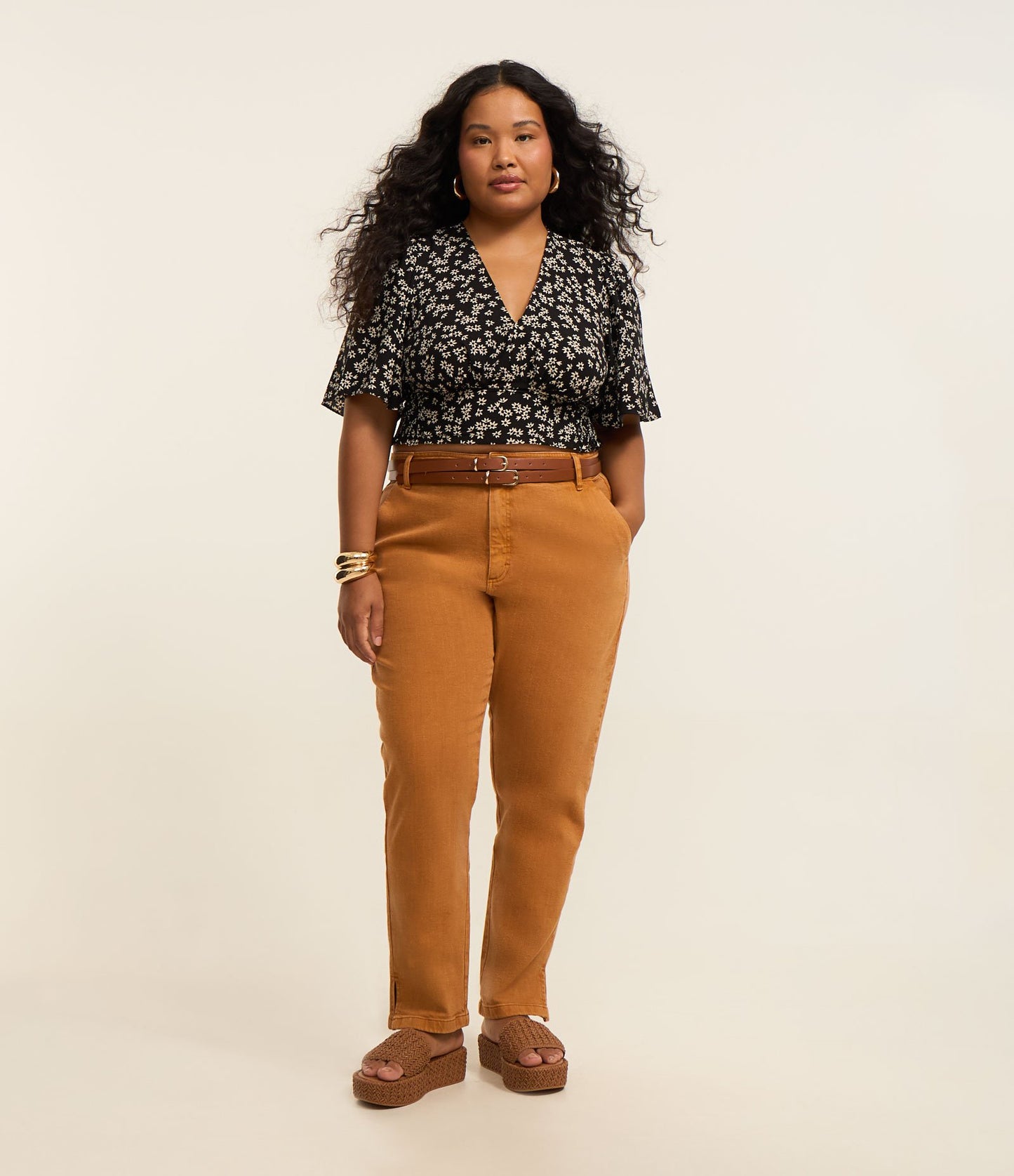 Pantaloni skinny in twill con tasche interne - Curve e taglie forti Caramello