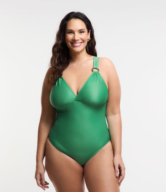 Costume da bagno in poliammide con anelli e spalline incrociate - Curve e taglie forti Verde