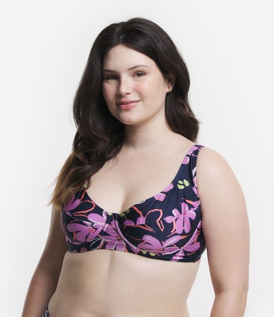 Top bikini a mezza coppa in microfibra con stampa floreale blu - Curve e taglie forti