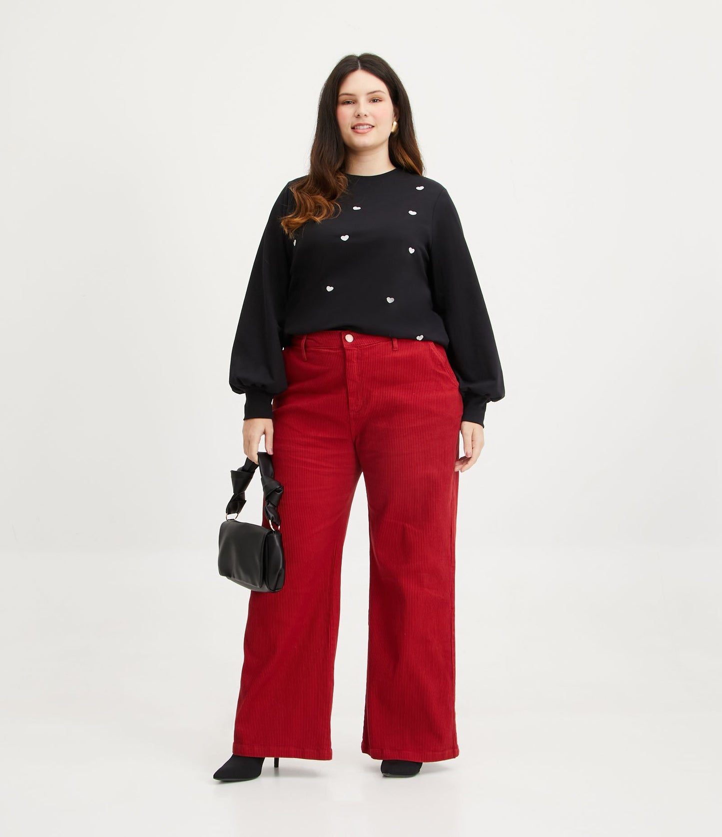 Pantaloni a gamba larga in twill di velluto in versione Curve e taglie forti - Rosso