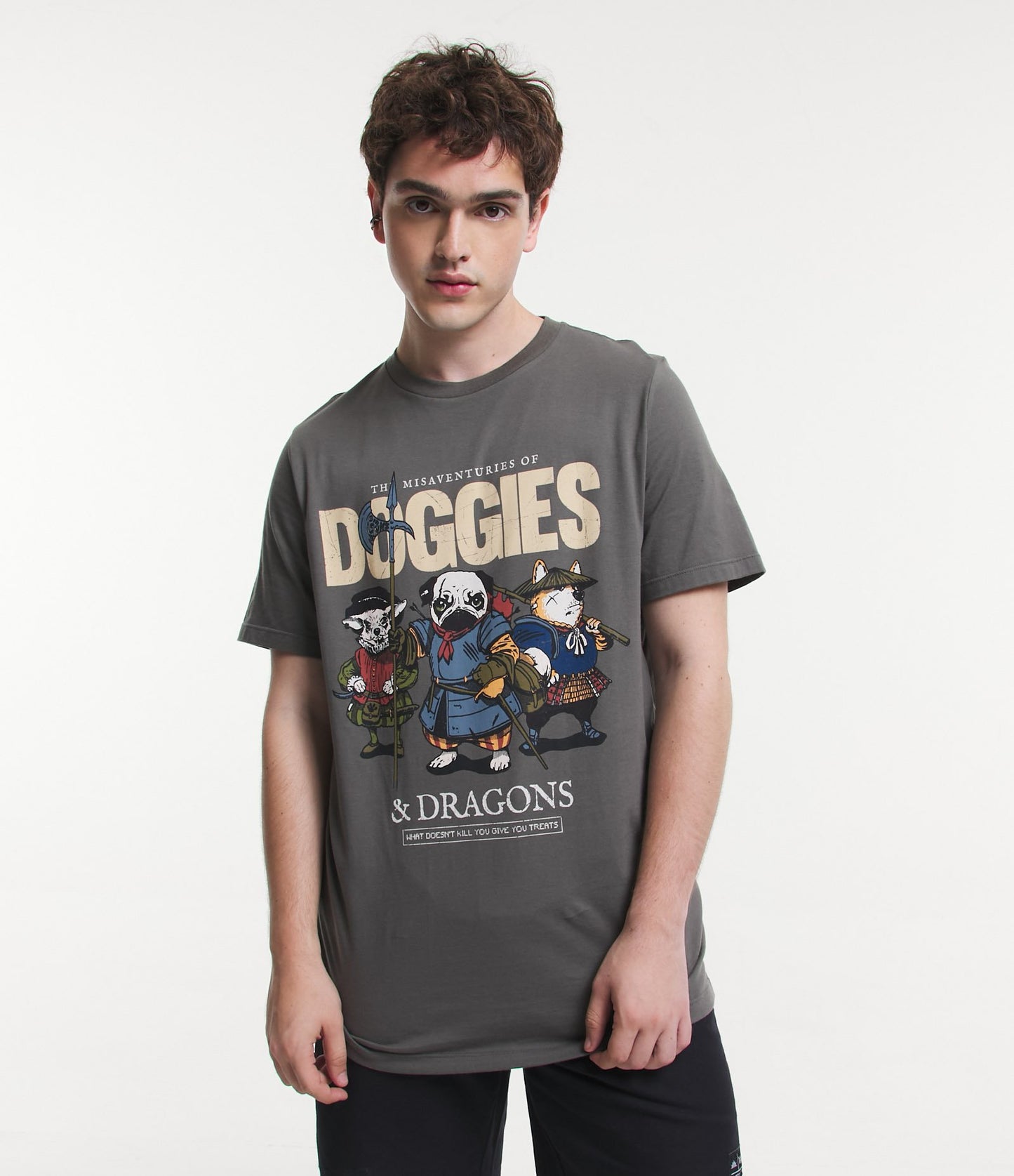 Regular Fit Camiseta gris con estampado de perritos en suave tejido de punto