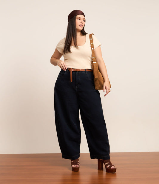 Jeans Barrel in denim ammorbidito, Curve e taglie forti, blu