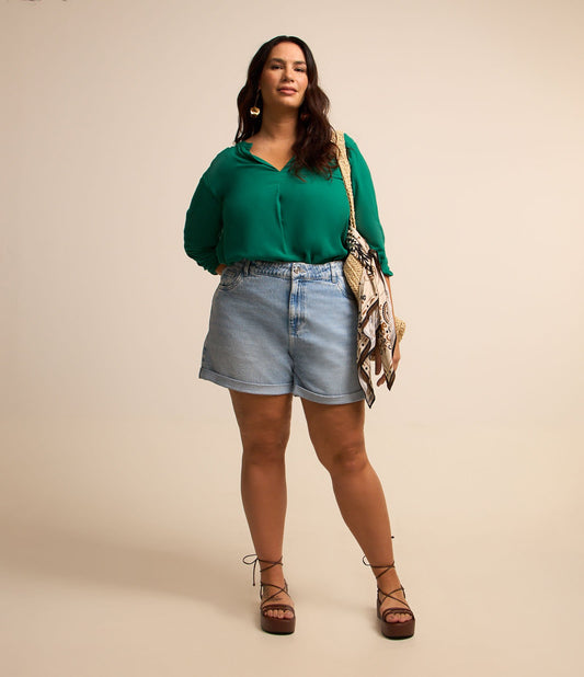 Curve & Plus Size - Jeans mamma blu con orlo arrotolato