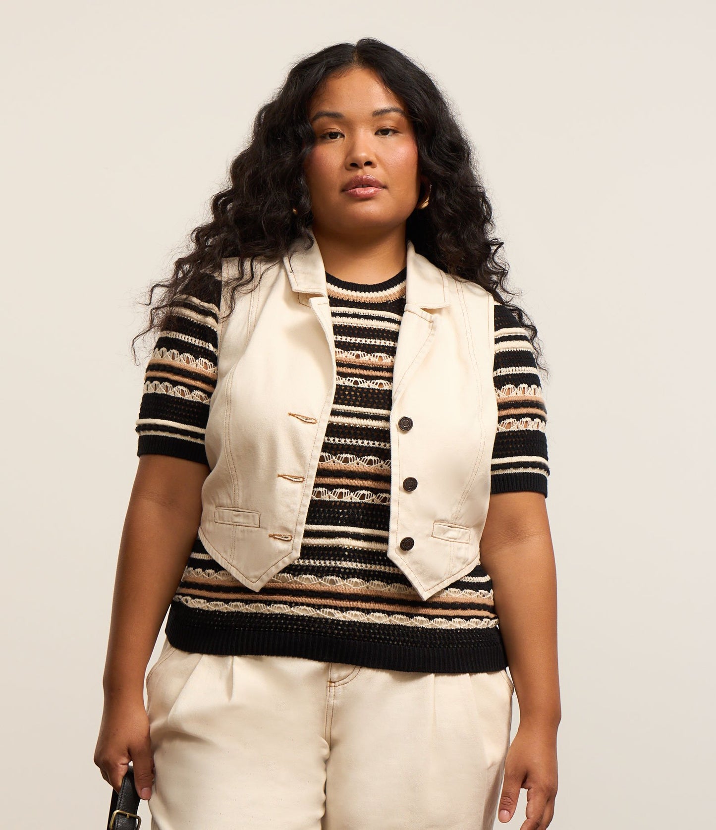 Gilet in twill Off-White con collo a bavero - Curve e taglie forti