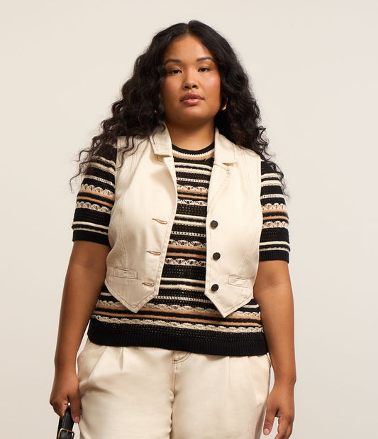 Gilet in twill Off-White con collo a bavero - Curve e taglie forti