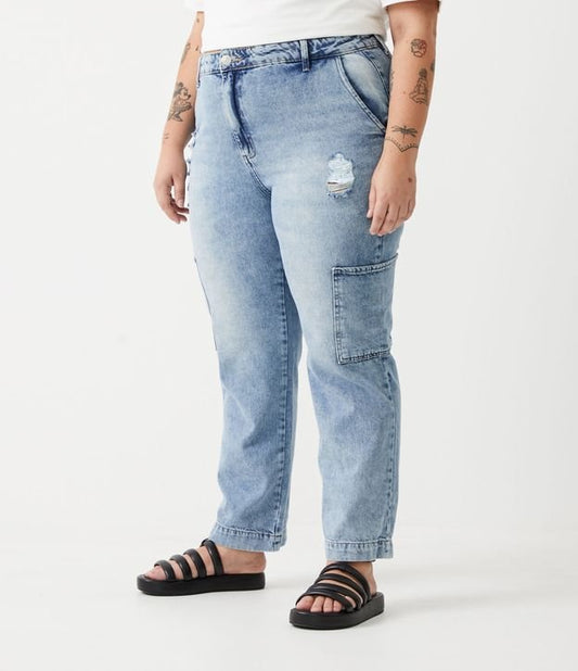 Jeans Cargo Distressed Curve & Plus Size in blu