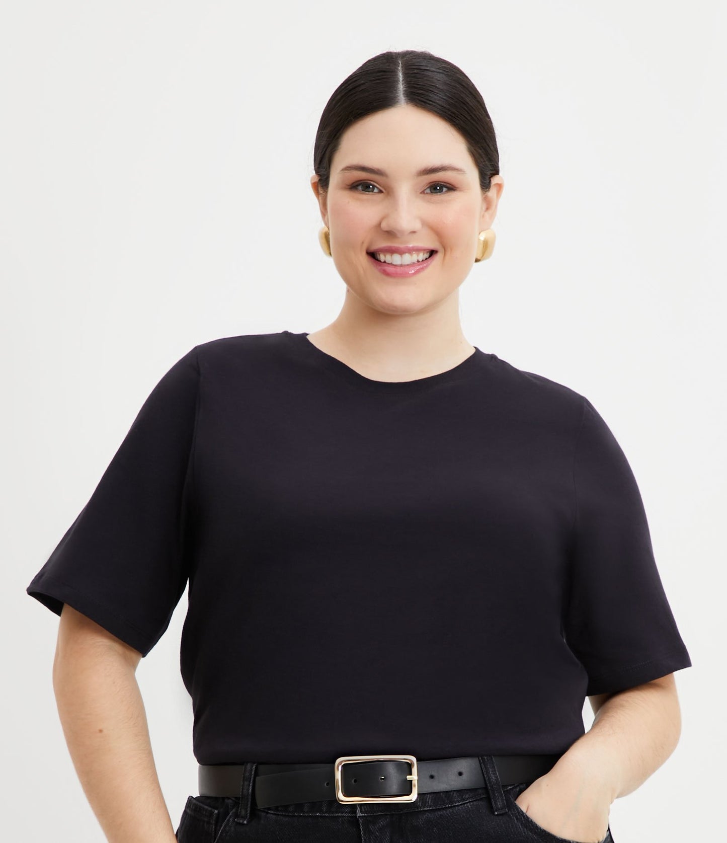 Camiseta básica de algodão Curve & Plus Size preta