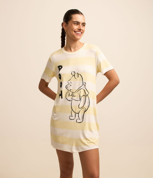 Yellow Viscose Nightshirt with Pooh Print