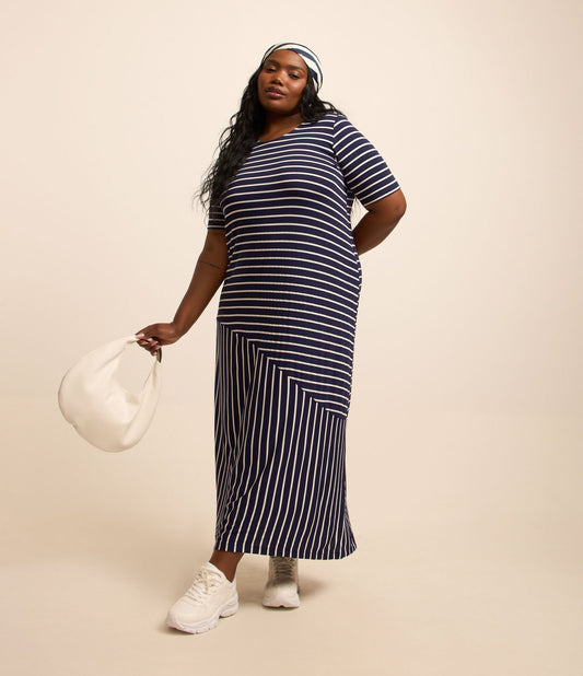 Vestito midi a righe in crepe di viscosa, Curve e taglie forti, blu