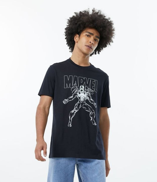 Camiseta preta de ajuste regular com estampa Glow-in-the-Dark Venom