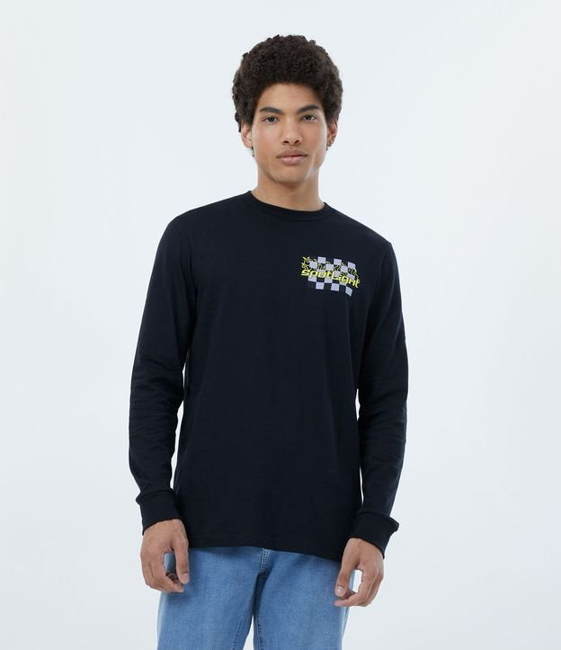 Long Sleeve T-Shirt in Black Grid Spotlight Print