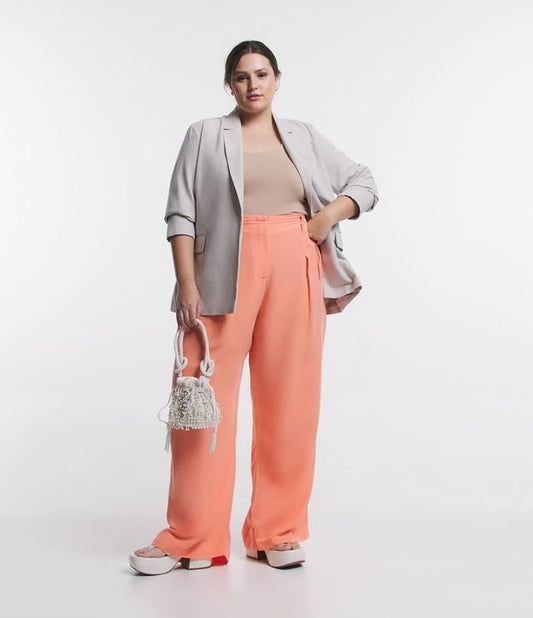 Pantalones de lino con pata ancha y lazo, Tallas grandes y curvas, Naranja