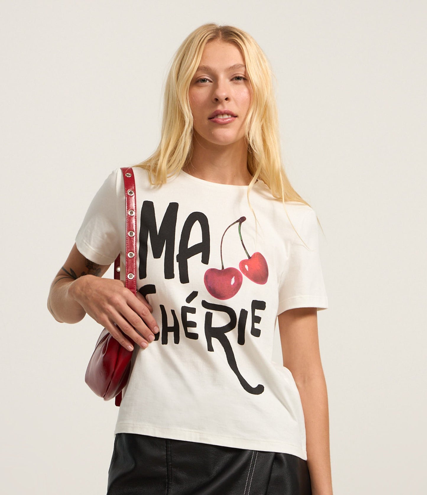 Blusa de algodón con estampado "Ma Cherie" - Blanca