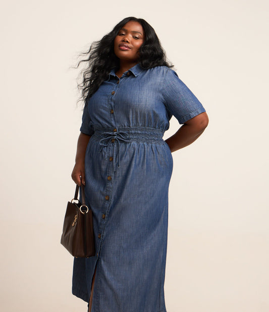 Vestido camisero vaquero midi en Curvas y Tallas Grandes - Azul
