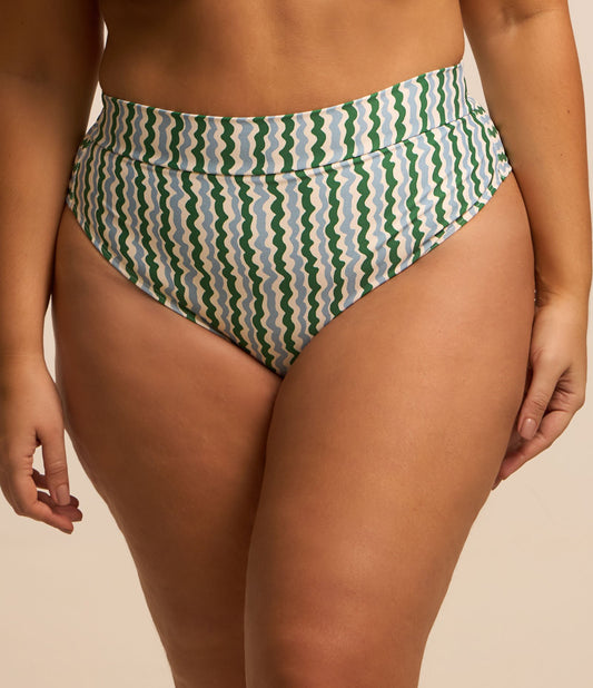 Fondo bikini a vita alta stampato Curve e taglie forti in verde e blu
