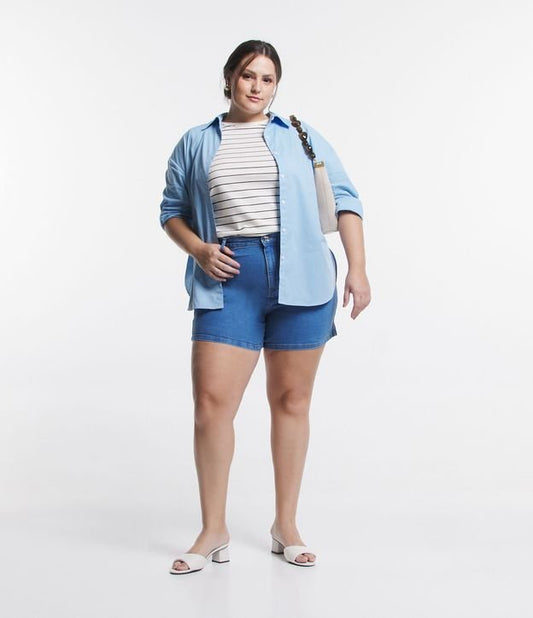 Shorts jeans stretch azul médio com bolsos falsos - Curve e Plus Size