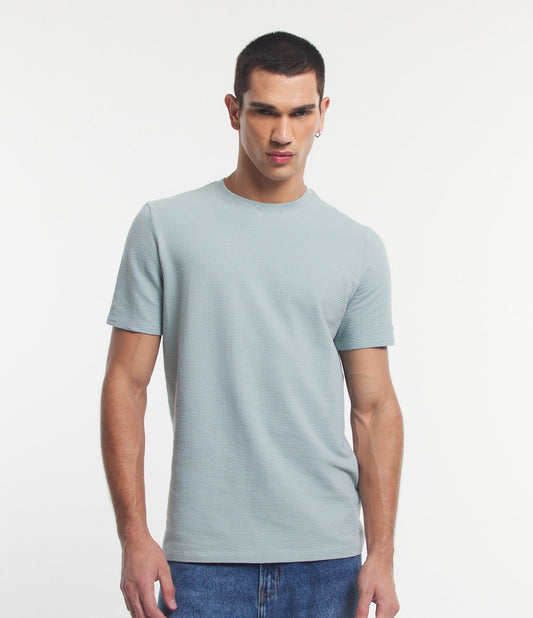 Camiseta de manga curta com textura azul regular