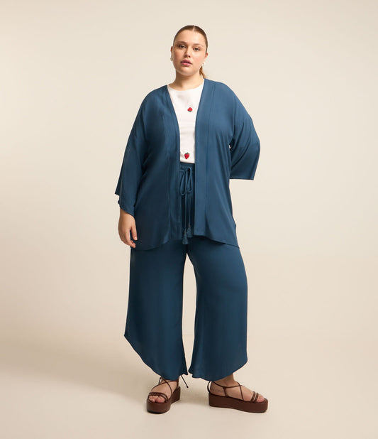 Pantaloni Pantacourt in viscosa con coulisse, Curve e taglie forti, blu