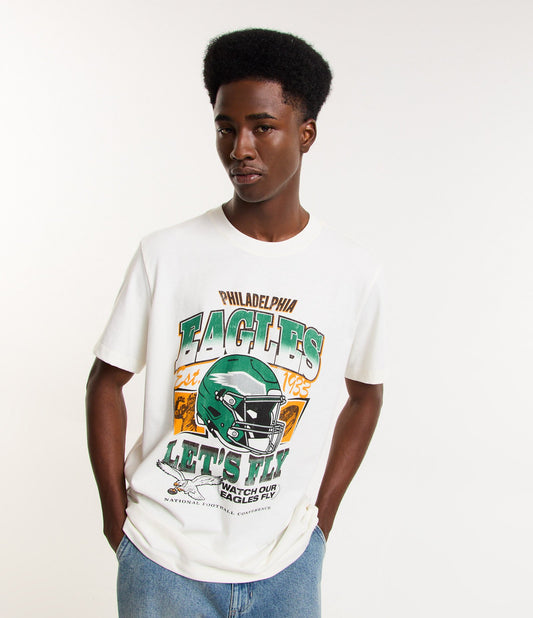 Camiseta Comfort Cotton com estampa NFL Eagles em branco