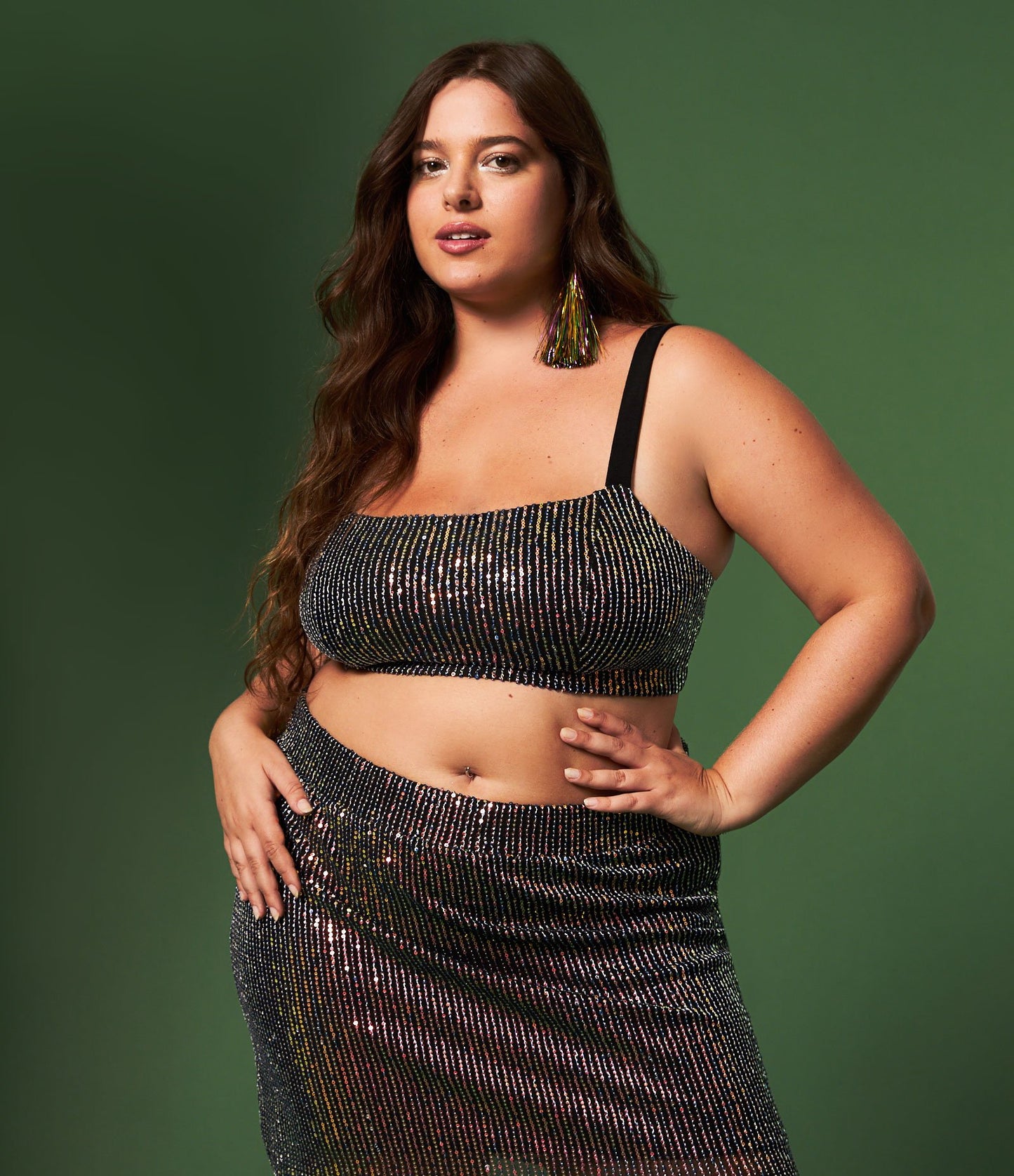 Top in paillettes con spalline sottili, Curve e taglie forti, iridescente