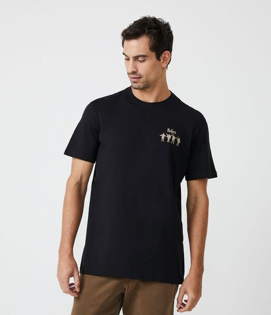 Camiseta de algodão preta com estampa dos Beatles