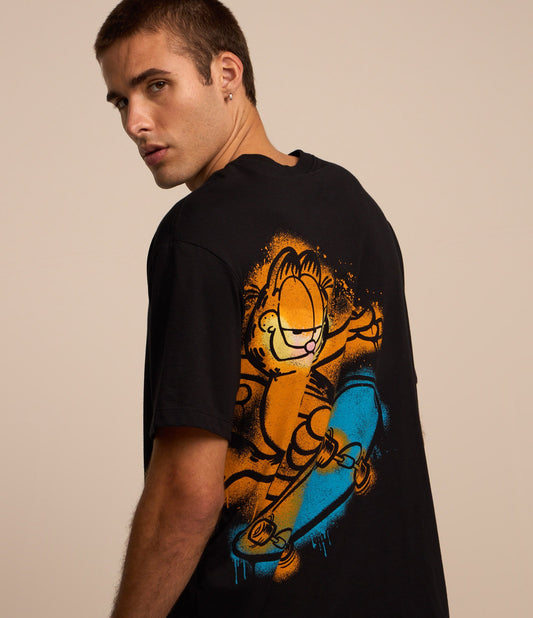 Relaxed Fit Cotton T-Shirt with Black Garfield Print