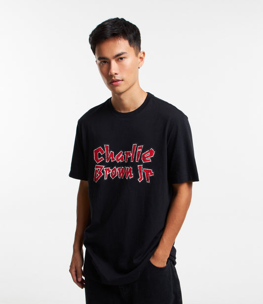 Comfort Cotton T-Shirt with Charlie Brown Jr. Print in Black
