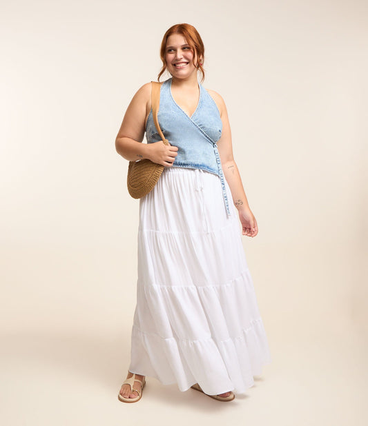 Gonna lunga Chalis con elastico in vita, Curve e taglie forti, bianca