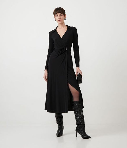 Abito lungo in jersey con dettaglio Twist e metallizzato nero