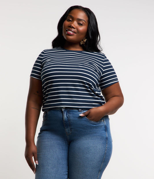 Camicetta in jersey a righe Curve & Plus Size Blu/Bianco