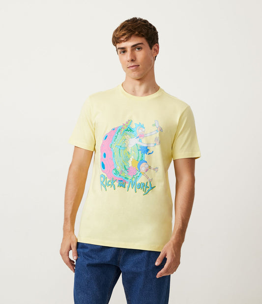 Yellow Cotton T-Shirt with Rick and Morty Print