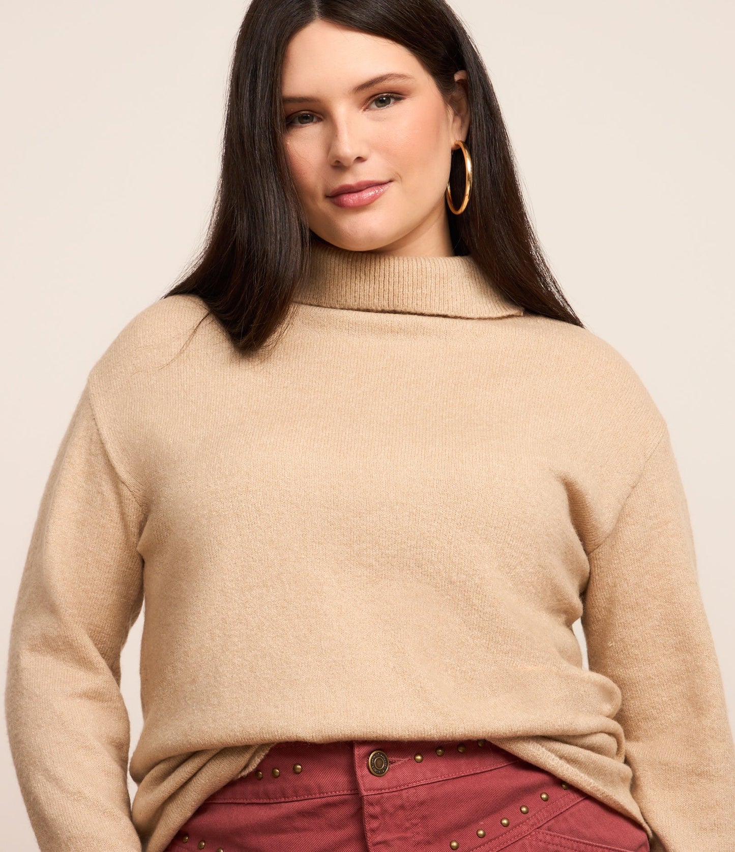 Maglione beige a maglia lunga - Curve e taglie forti
