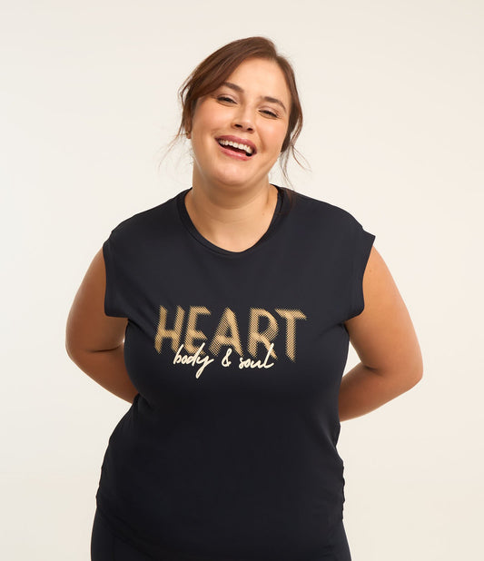 Canotta con tecnologia Dry e stampa Heart Curve, taglie forti, nero