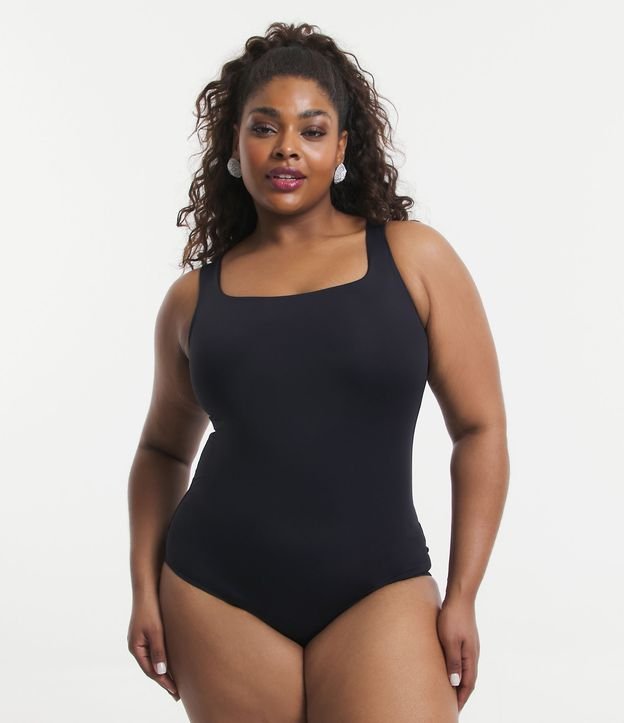 Body nero a collo quadrato in poliammide - Curve e taglie forti