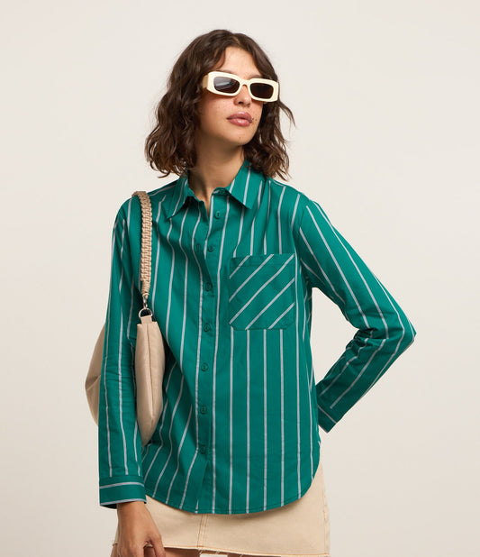 Camisa Tricolina de Rayas Teñidas de Verde