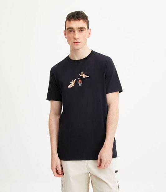Camiseta de ajuste regular em malha preta com estampa esportiva Renaissance